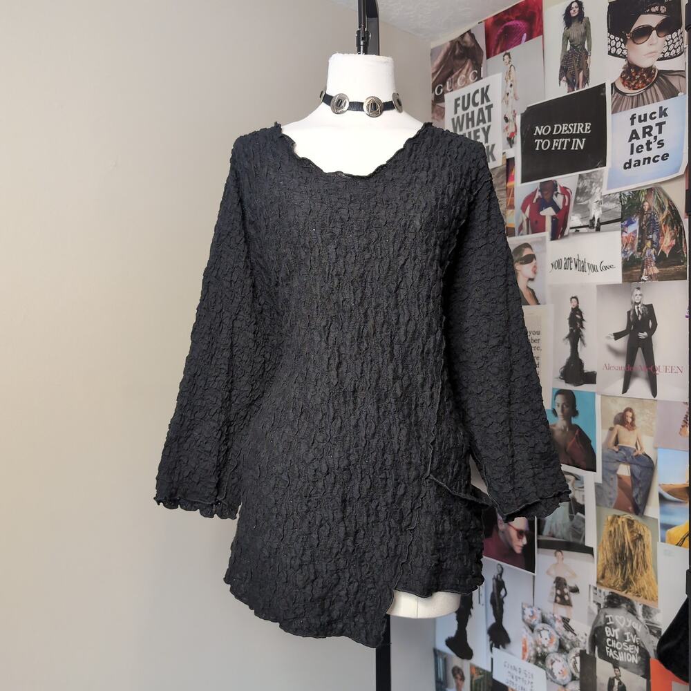 Crinkle Textured Asymmetrical Long Sleeve Vintage